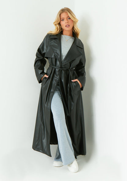 Dani Elegant Leather Trench Coat