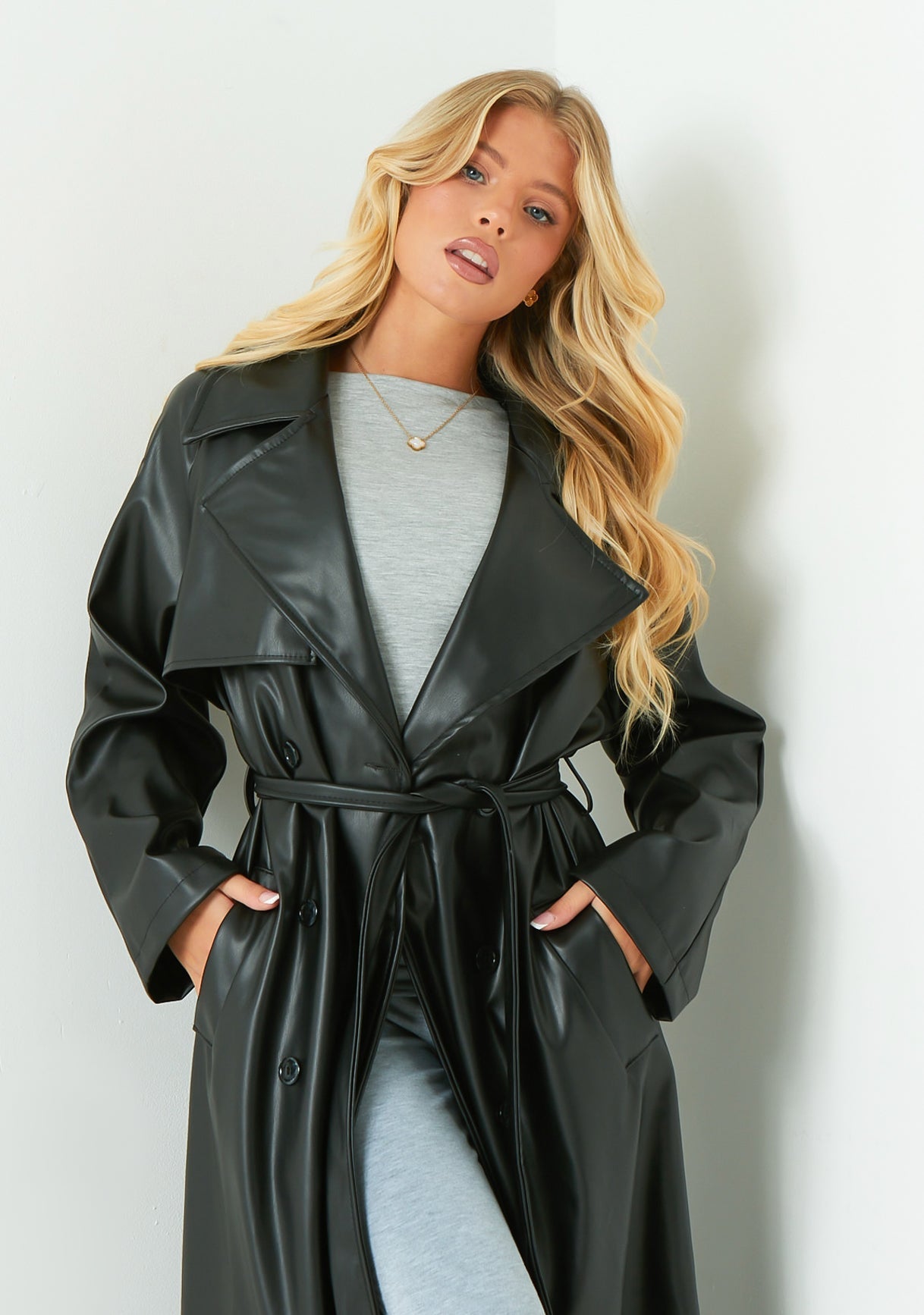 Dani Elegant Leather Trench Coat