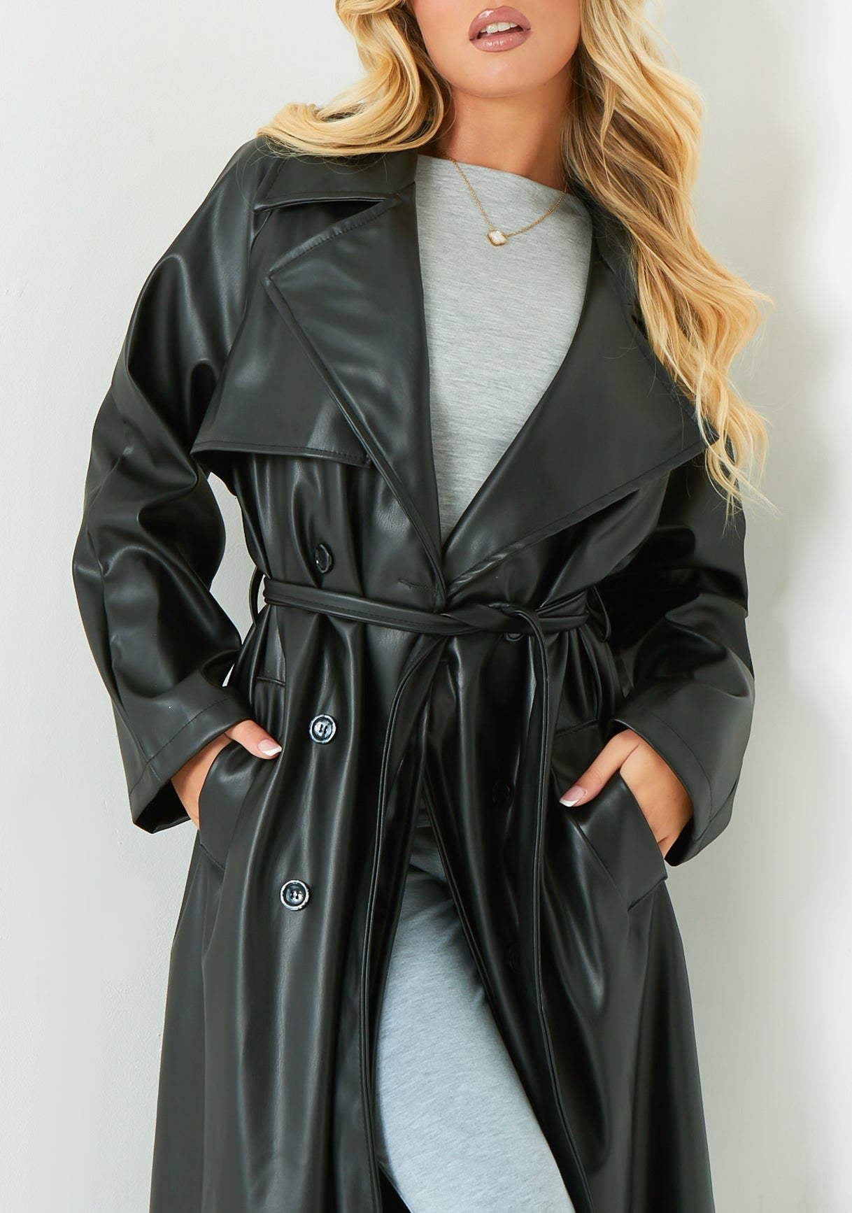 Dani Elegant Leather Trench Coat