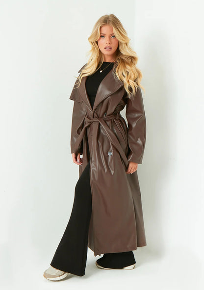 Dani Elegant Leather Trench Coat