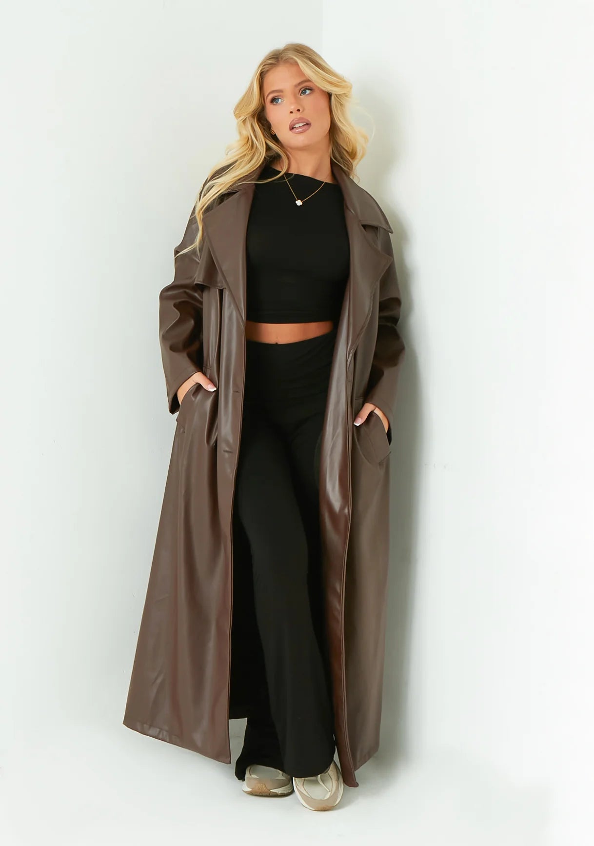 Dani Elegant Leather Trench Coat