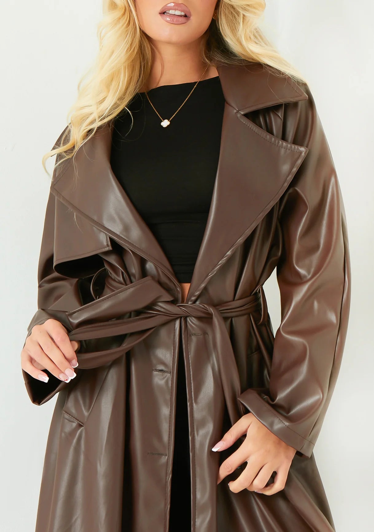 Dani Elegant Leather Trench Coat