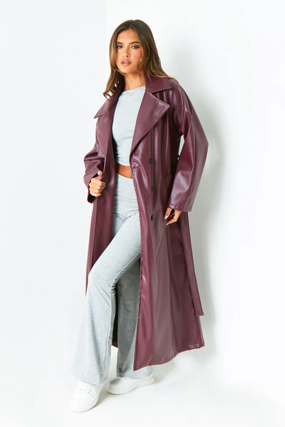 Dani Elegant Leather Trench Coat