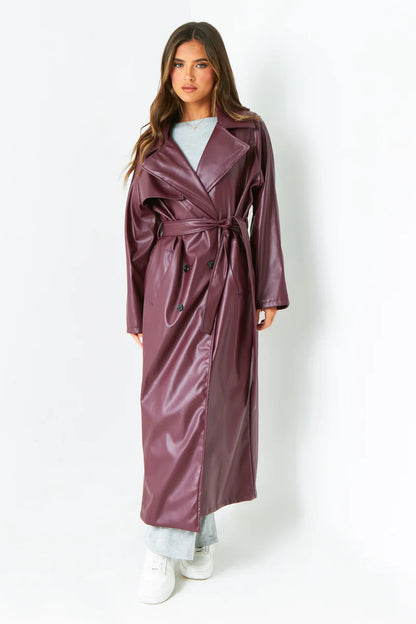 Dani Elegant Leather Trench Coat