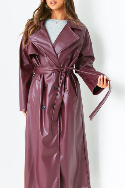 Dani Elegant Leather Trench Coat